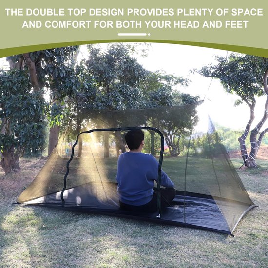 Grote klamboe-camping tent, 240 x 140 x 110 cm, muggennet, waterdicht, ritssluiting, wandelen, zadeldak, groen — afbeelding 4