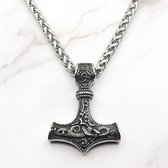 Mei's - Viking with Hammer - ketting heren - Mjolnir - RVS zilver - 70 cm