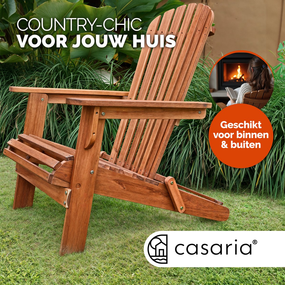 Casaria Adirondack Tuinstoel - Inklapbaar 84x69x94cm - Acacia Hout – foto 5