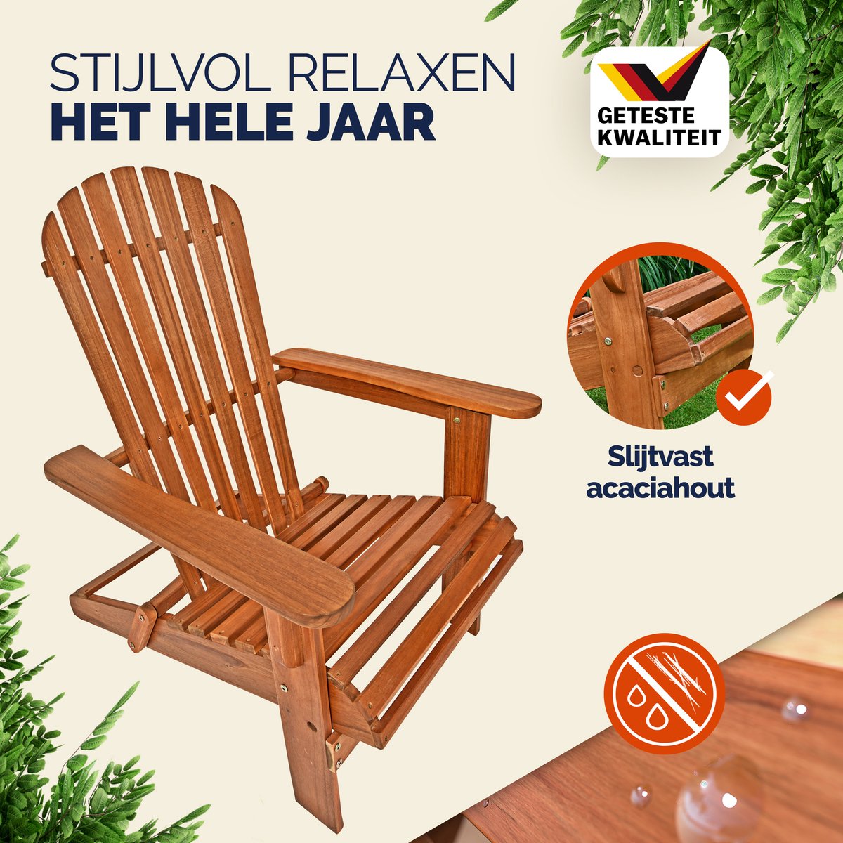 Casaria Adirondack Tuinstoel - Inklapbaar 84x69x94cm - Acacia Hout – foto 2