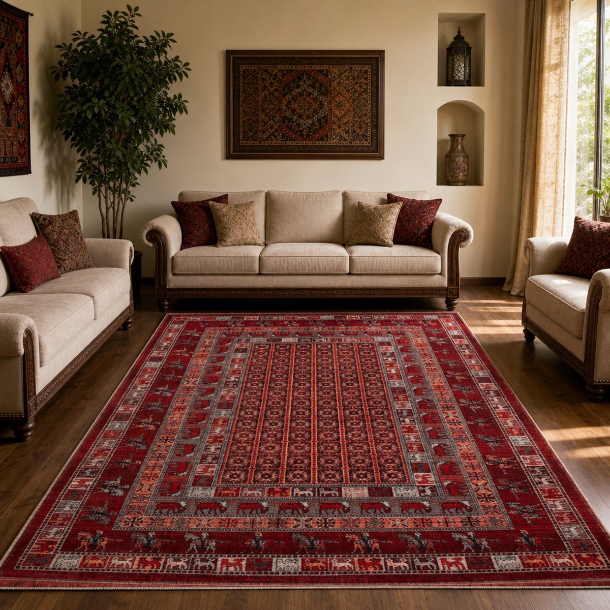 Muratap Artline Oosters Vintage Vloerkleed Taj Rood Wollook- 160x230 CM