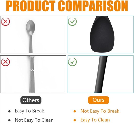 Spatels kooklepelset, 315 °C hittebestendige flexibele naadloze kooklepel deegschraper lepel soeplepel spatel anti-aanbak keukengerei voor koken bakken mengen — afbeelding 3
