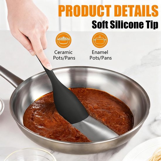 Spatels kooklepelset, 315 °C hittebestendige flexibele naadloze kooklepel deegschraper lepel soeplepel spatel anti-aanbak keukengerei voor koken bakken mengen — afbeelding 2