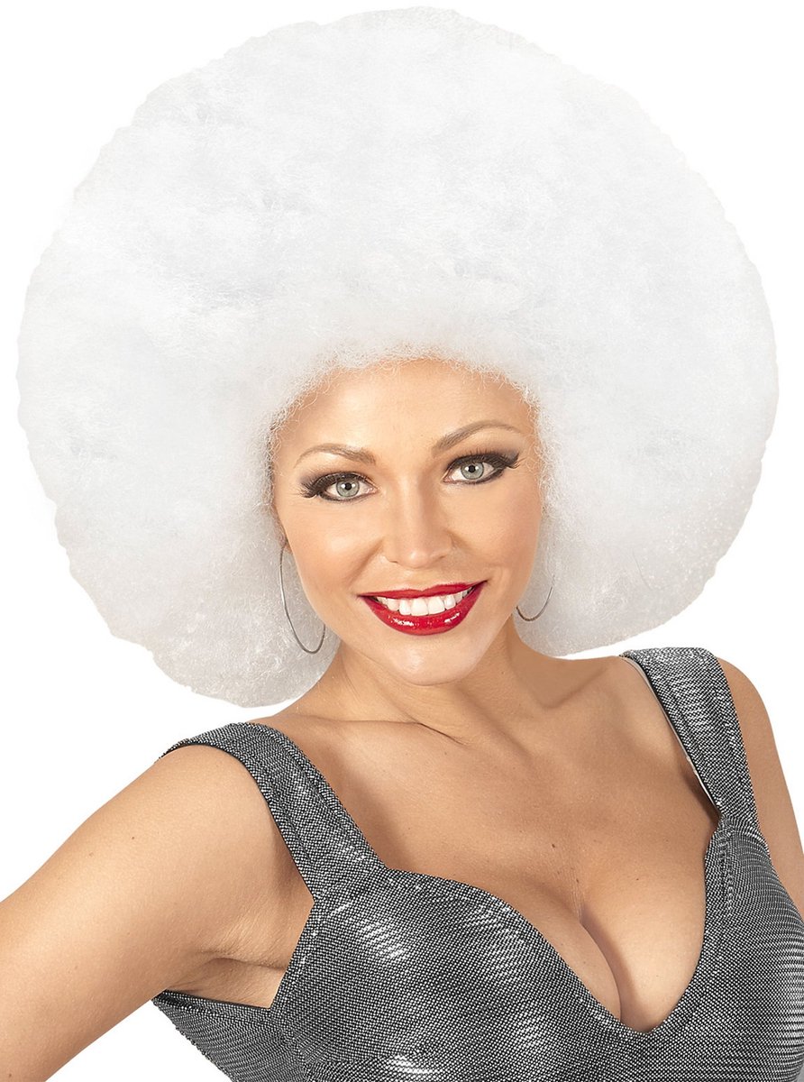 Afro XXL Pruik Wit - Kostuum Pruik Carnaval