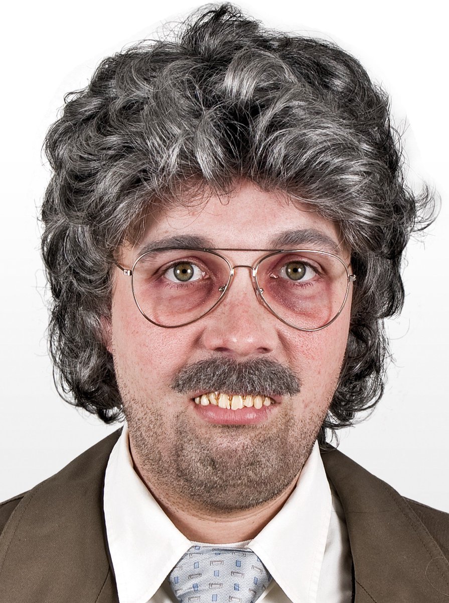 Grijze Krullen Pruik Reporter - voor carnaval