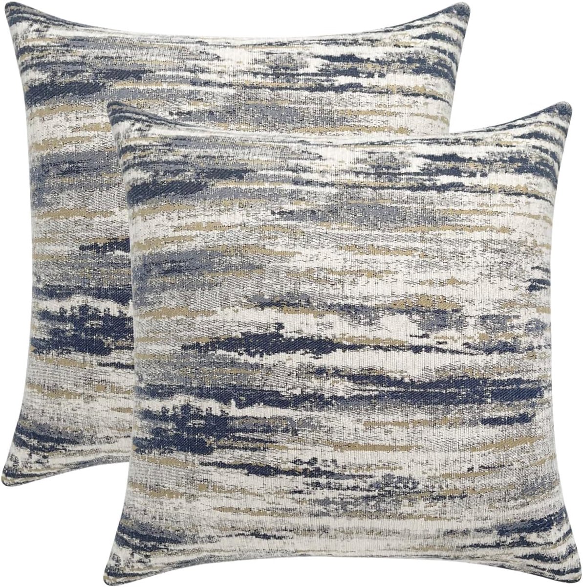 Kussenhoes voor buiten, set van 2 stuks, blauwgeel, 45 x 45 cm, decoratieve vierkante kussenhoezen voor bank, woonkamer, slaapbank met onzichtbare rits, 45 x 45 cm