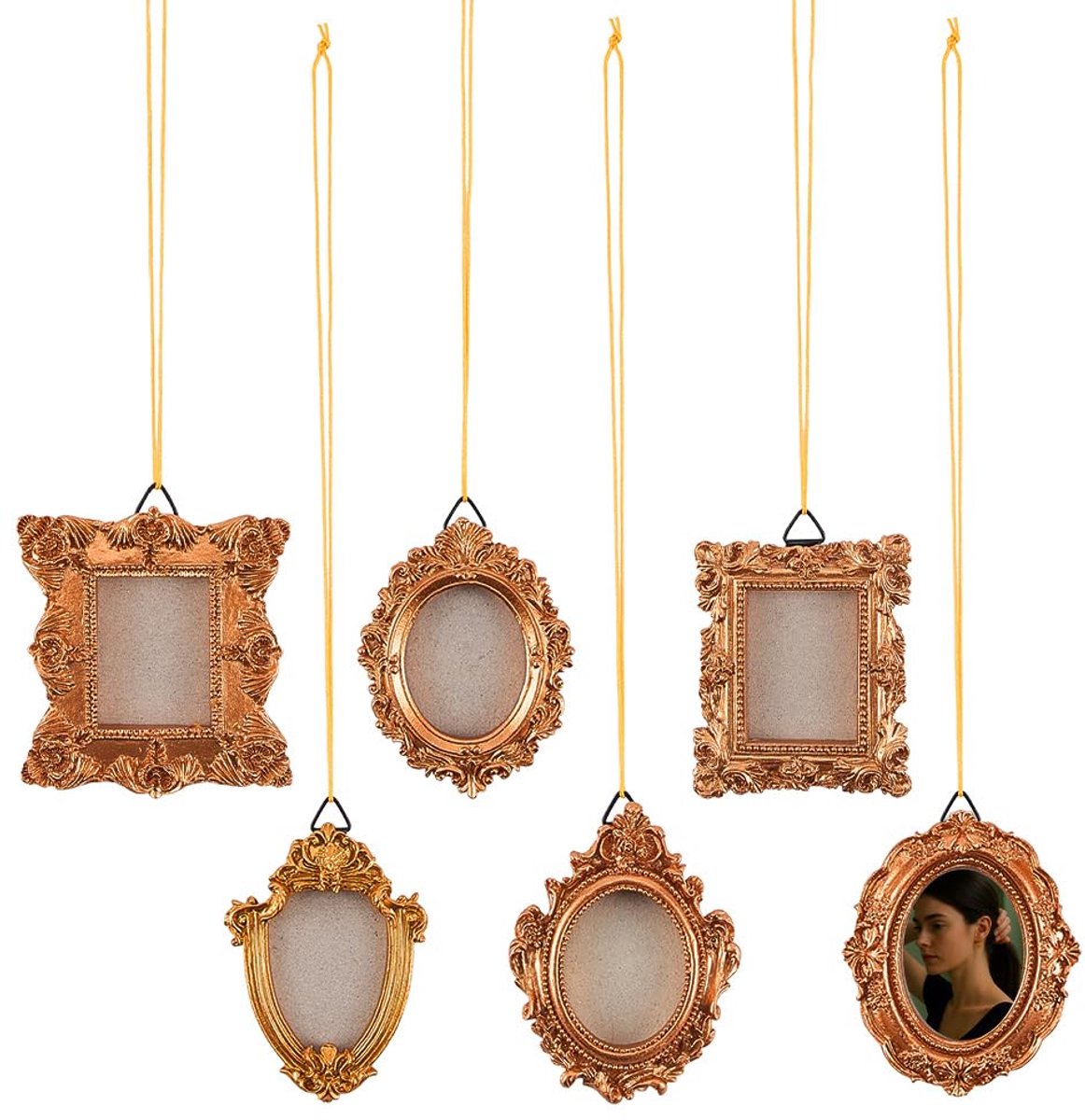 Fotolijsten 6 stijlen Gouden harsen mini fotolijst met touwtjes Kleine vintage lijsten set Miniatuur fotolijsten voor wanddecoratie thuis