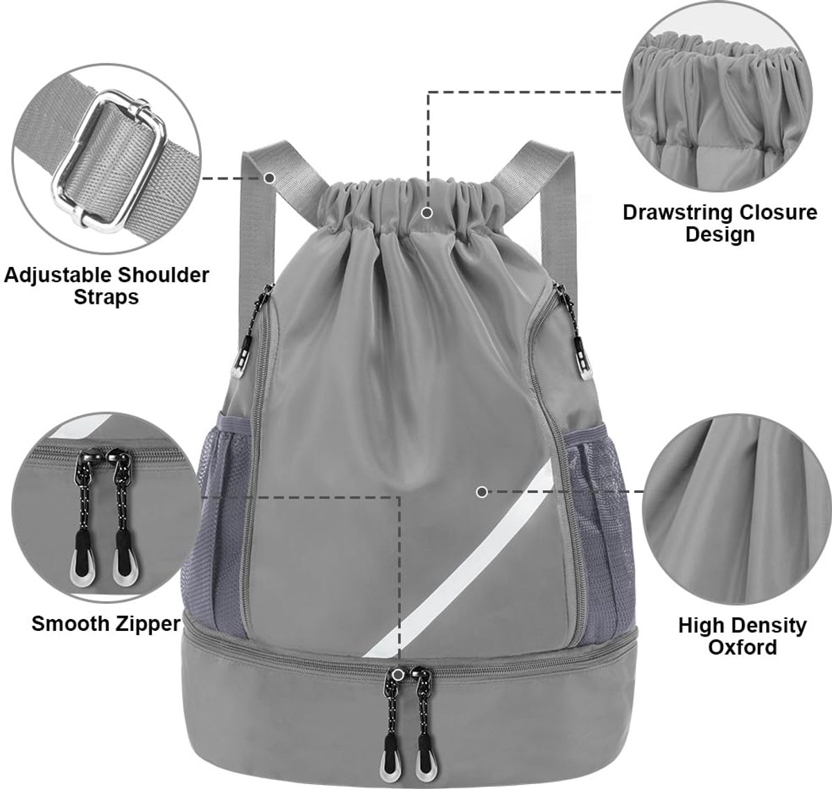 flintronic Rugzak met trekkoord, waterdichte sportrugzak, grote sporttas met schoenenvak en gaaszakken voor waterfles, voor sport, school, strandvakantie, zwemmen, reizen
