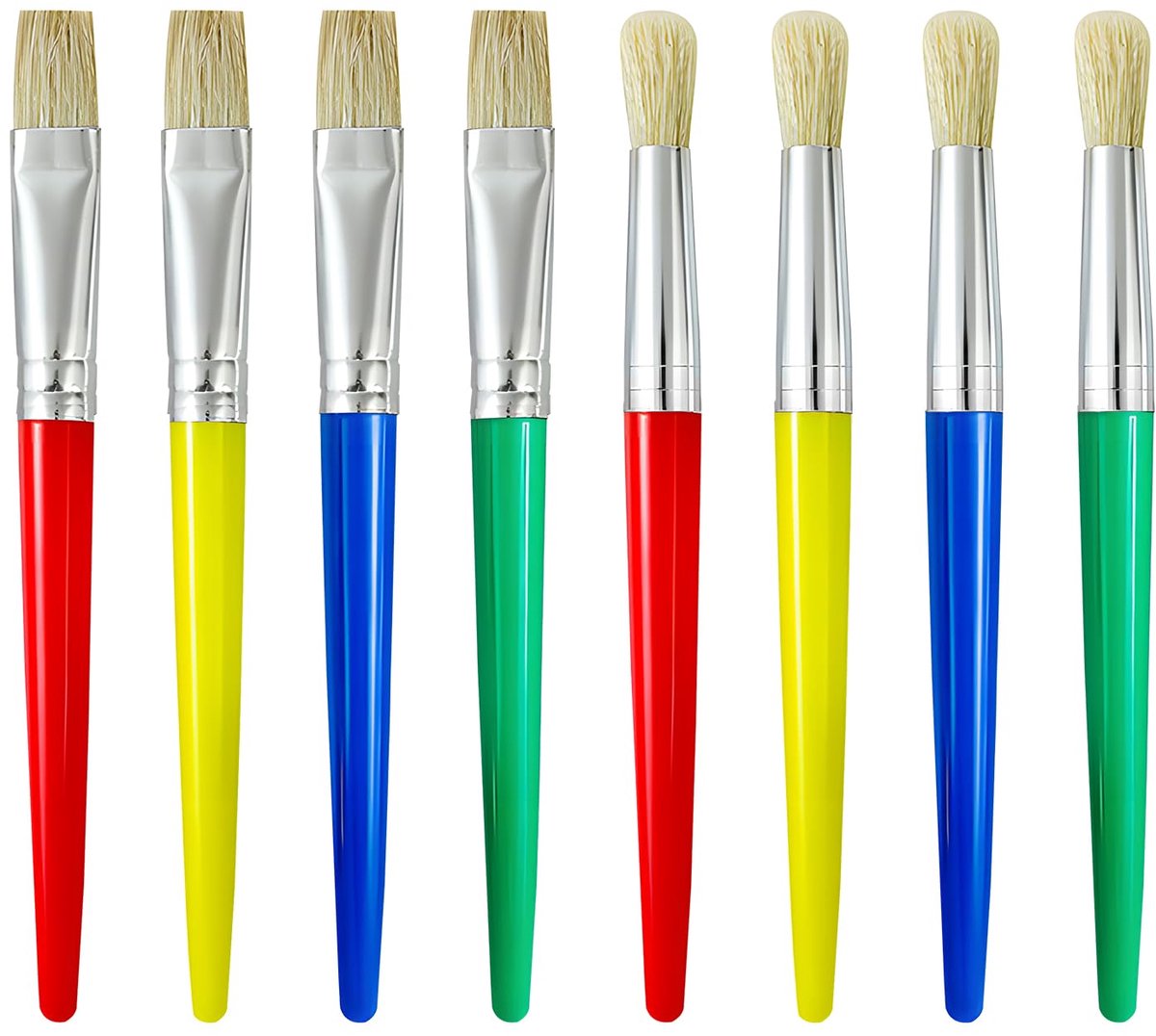 8 stuks ronde punten + platte punten, Dry Brush kwastenset, nylon borstels, droogkwast voor schilderen, ronde stomerkwast voor acryl, olie, aquarel, schilderen, krijt, doe-het-zelf handwerk