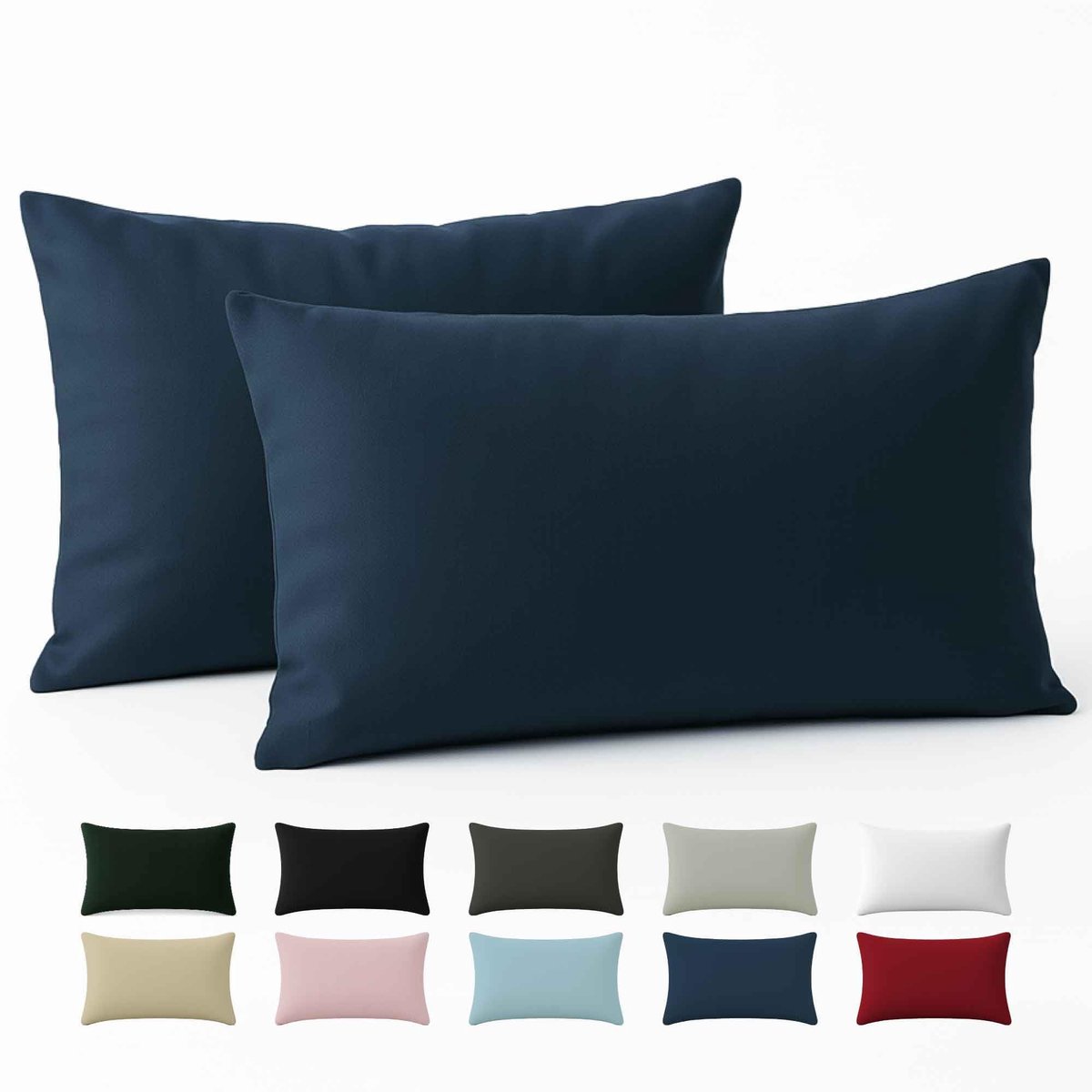 40x70 Versterkte katoenen kussenkussen (set van 2) - donkerblauw - strak weefsel van 57 draden/cm² - kussenkussen 40 x 70 cm- oeko tex