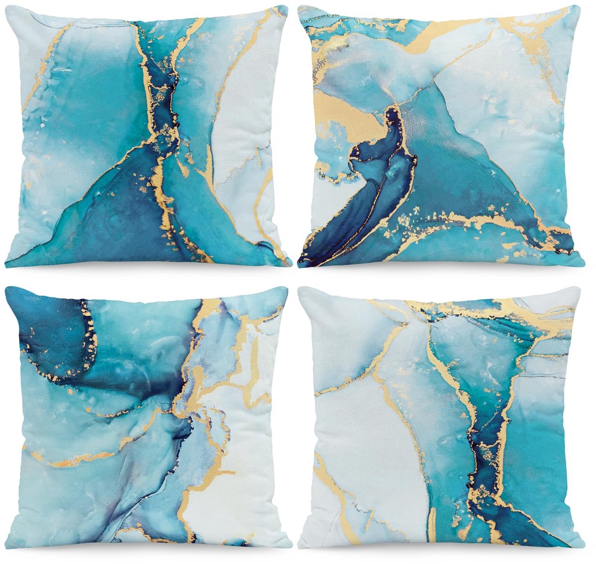 Sierkussenslopen van cyaangoud marmer 45,5 x 45 cm, set van 4 moderne kunstenaars, decoratieve kussenhoezen voor bank, woonkamer, housewarming cadeau