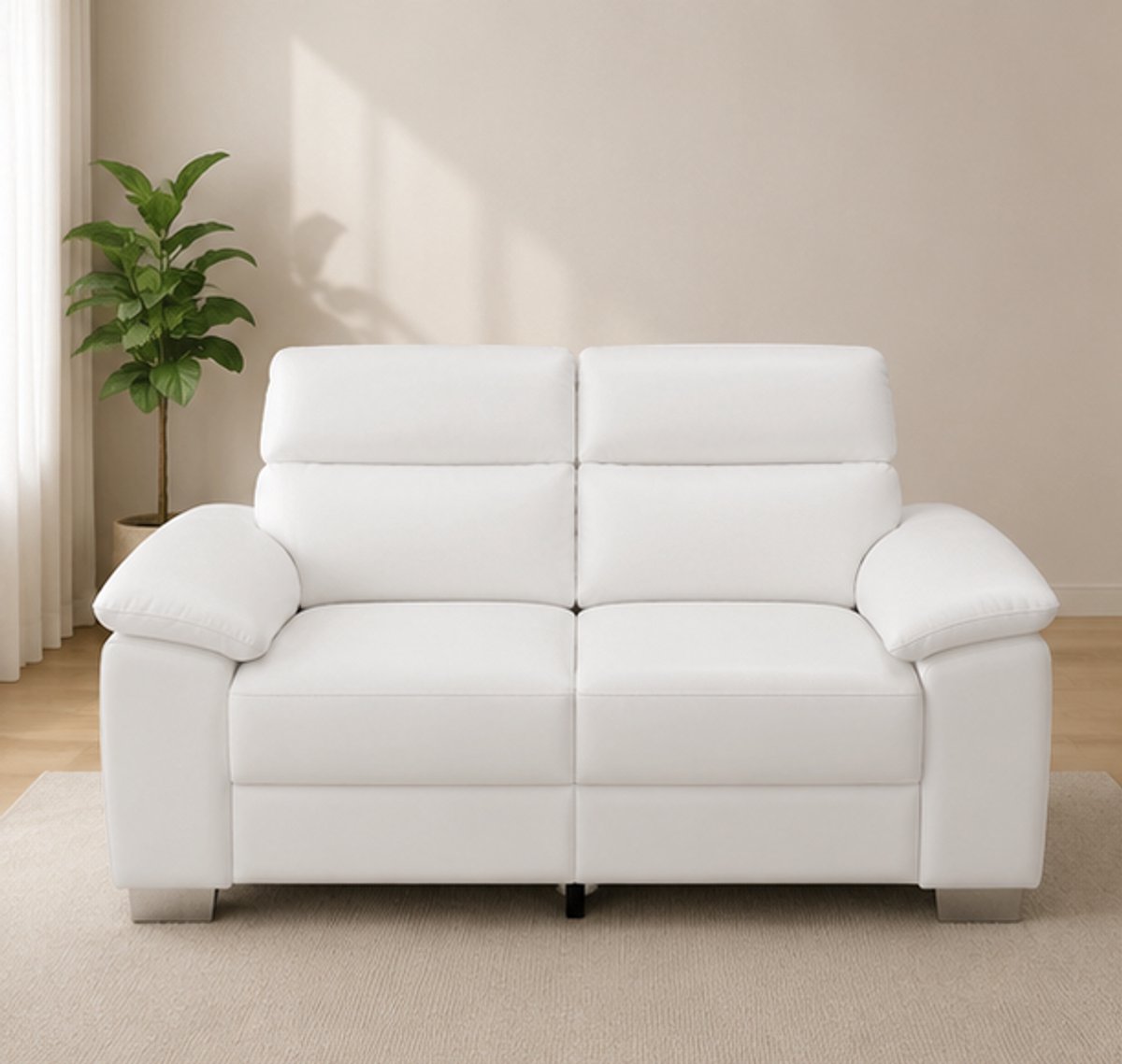 Luxe 2-Zits Bank van Kunstleer 160 cm – Moderne Loveseat met Brede Armleuningen, Comfortabele Zit- en Rugkussens, Stevig Houten & Metalen Frame, Onderhoudsvriendelijk, Wit – NoviHomeStore