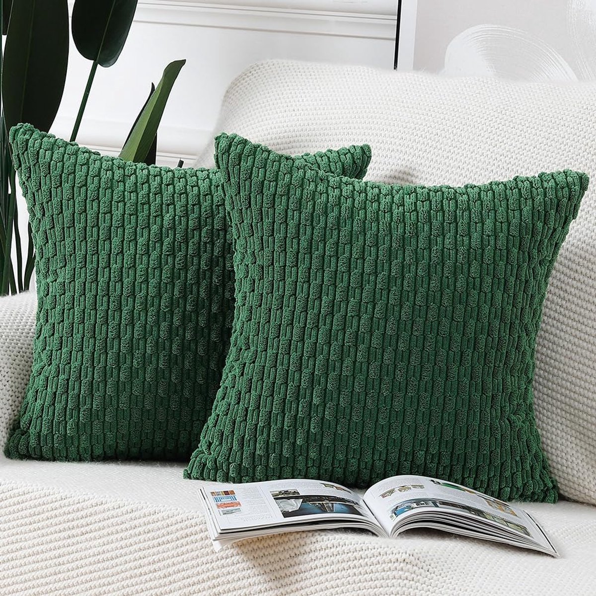 Set van 2 Corduroy Boho Kussenslopen Zacht Decoratief Kussenhoesje voor Bank Slaapkamer Kussenomslag 45x45 cm Groen