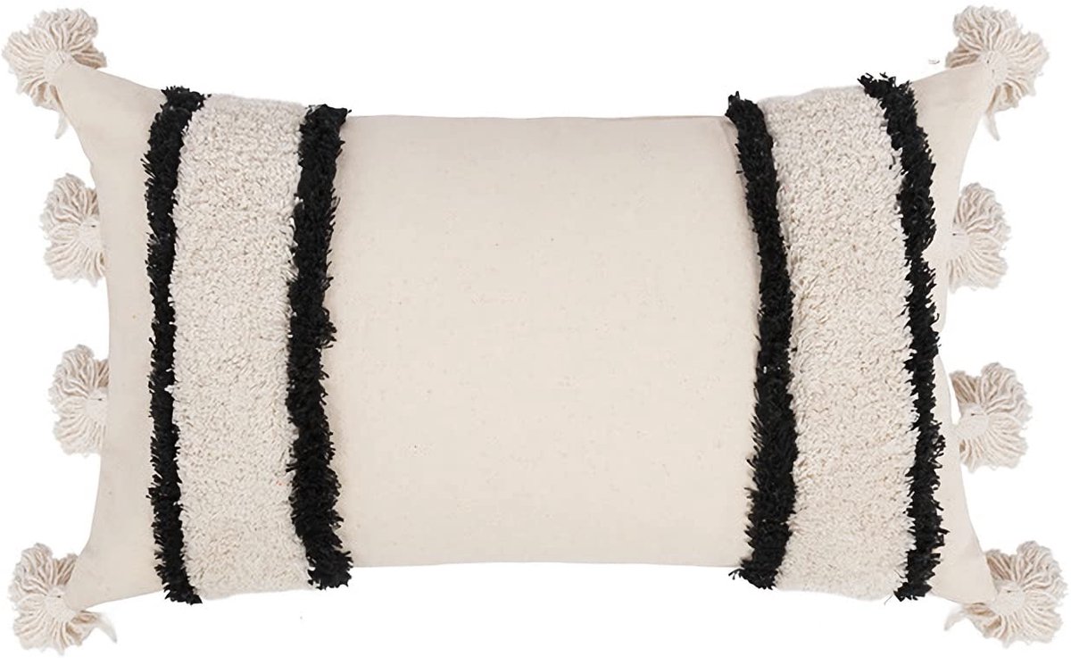 vierkante kussenslopen Lumbale kussenhoes Marokkaanse Boheemse Kwastje Tufted Lumbale Sierkussenslopen Streep Geweven Kussenslopen voor Bed Bank Woonkamer 30x50cm streep