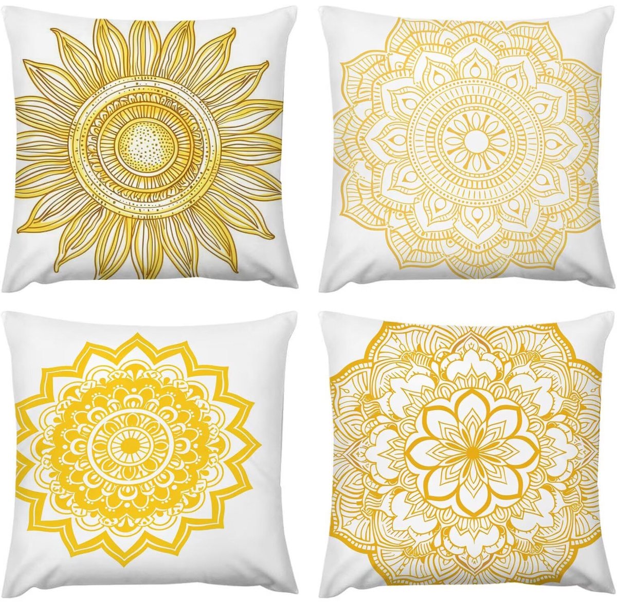 Buitenkussen, Waterafstotend Oppervlak Boho Kussen Geel, Tuinkussen, Bankhoes Balkon Decoratie voor Woonkamer Slaapkamer Set van 4 55x55cm, Kussensloop 22x22 in G252