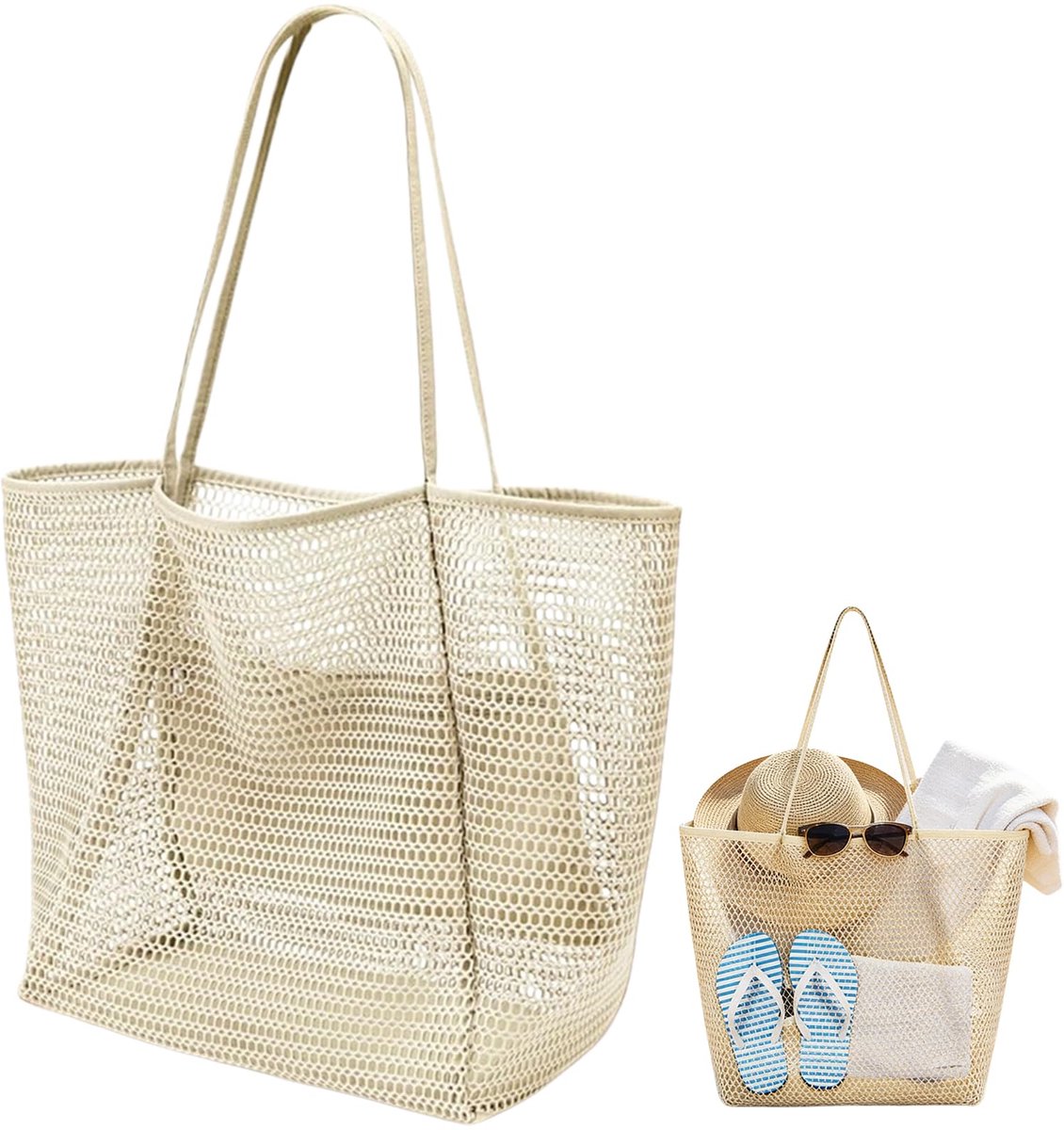 Dames Strand Mesh Tote Bag, Grote strandtas van gaas, Opvouwbare lichte mesh strandtass mand, Zandspeelgoed Meshs Toted, Shopper voor waterdichte, Voor Het Strands, Fitness en Boodschappen