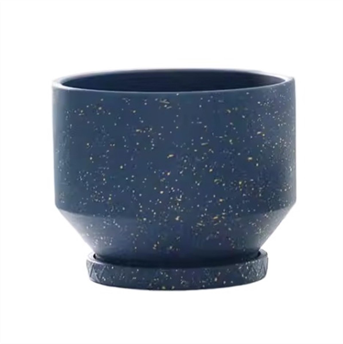 Plantenpotten Keramiek met Dienblad Tweedelige setBloempotten Blauw Vetplanten Groen Teelt Eenvoudige Witte Plantenbakken for Woonkamer Balkon Tuin(Medium)