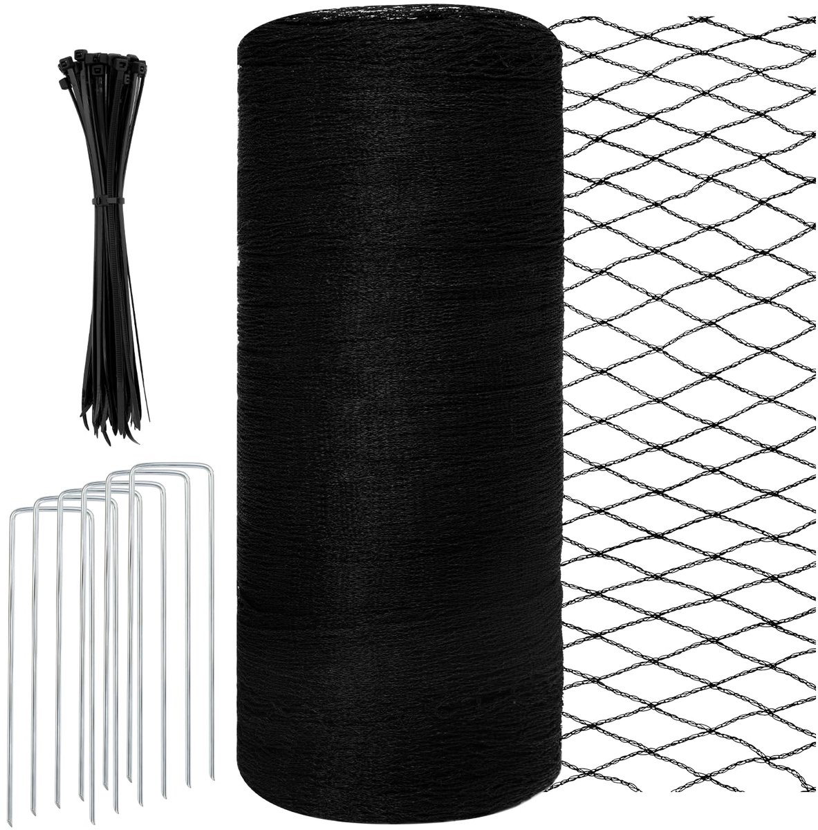 4 x 10 m, vogelbeschermingsnet, tuinnet met 100 kabelbinders + 6 U-vormige grondpennen, vogelnet, vogelbeschermingsnet, insectenwerend net, groentebeschermingsnet, zwart