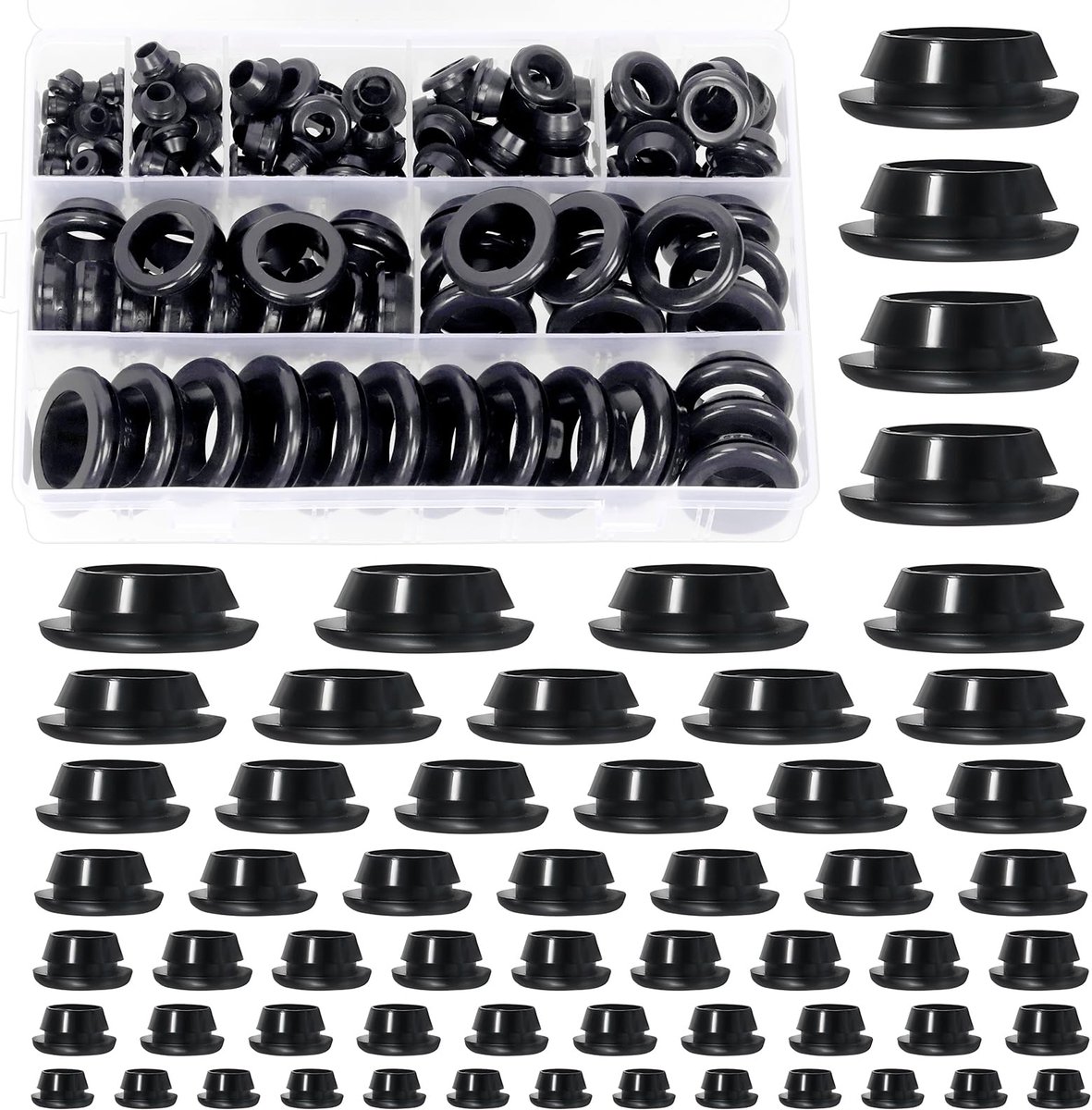Rubberen doorvoertule assortimentskit, 8 maten ringpakking, enkelzijdige ronde firewall gatpluggen ca. 2/13" 1/5" 5/16" 3/8" 1/2" 3/4" 13/16"