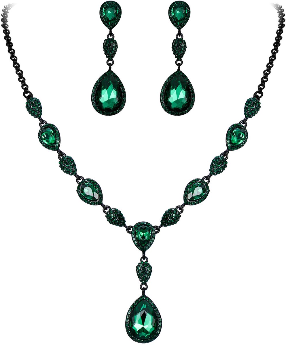 Sieradenset voor dames, bruiloft, bruid, zirkonia, teardrop Y, halsketting en oorbellen, sieradenset voor vrouwen