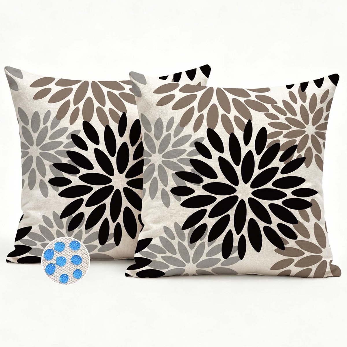 40 x 40 cm, zwart/bruin, voor buiten, waterdicht, rustiek, modern, decoratief, voor tuin, terras, balkon, binnenplaats, bank, bed, woonkamer, 2 stuks