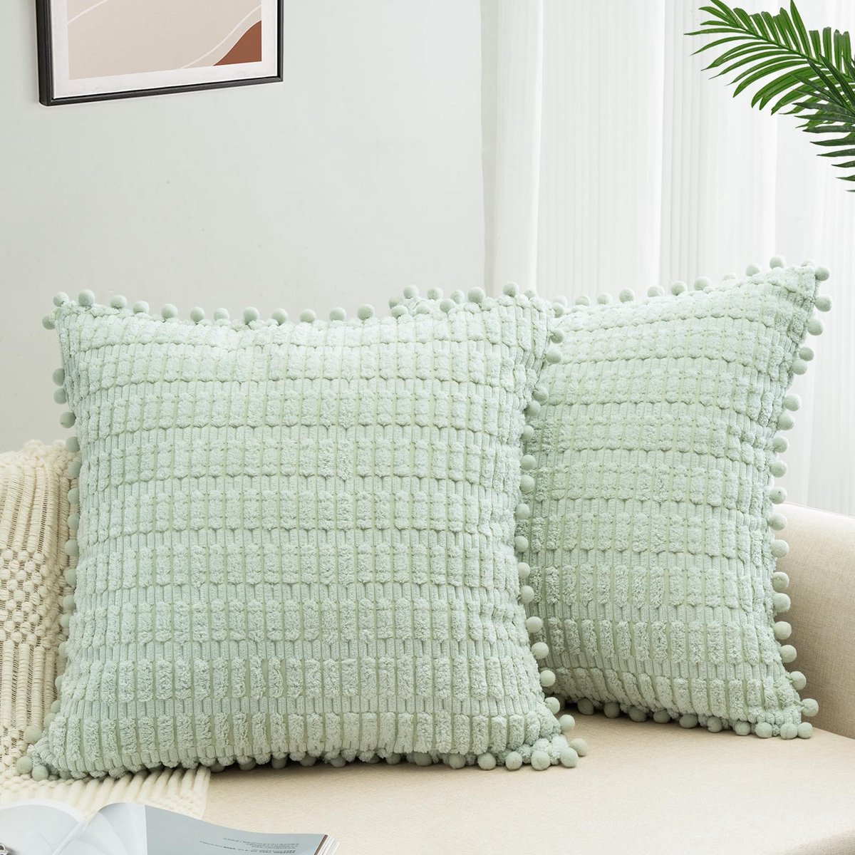 Kussensloop, set van 2 stuks, 40 x 40 cm, ribfluweel, bankkussen, zachte kussenhoezen, boho-kussenslopen, decoratiekussen, moderne kussendecoratie voor de bank, slaapkamer, thuis, auto,