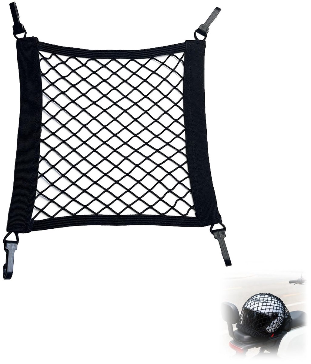 Bagagenet, e-scooter en e-bike, elastisch opbergnet met elastiek, 25 x 30 cm, nettas voor helm, tassen, accessoires, helmhouder, universeel, voor scooter, fiets, motorfiets