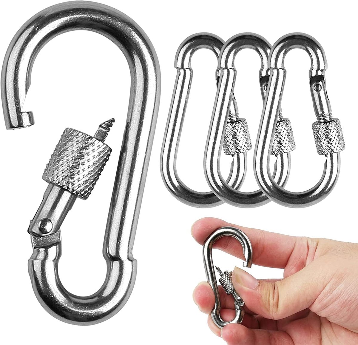 4 Stuks M6 Kleine Karabijnhaken met 135 kg Belastbaarheid, Roestvrijstalen Karabijnhaak, Elegante Sleutelhanger, Kleine Schroefsluiting, Karabijnhaak voor Camping, Sleutels, Outdoor Enz