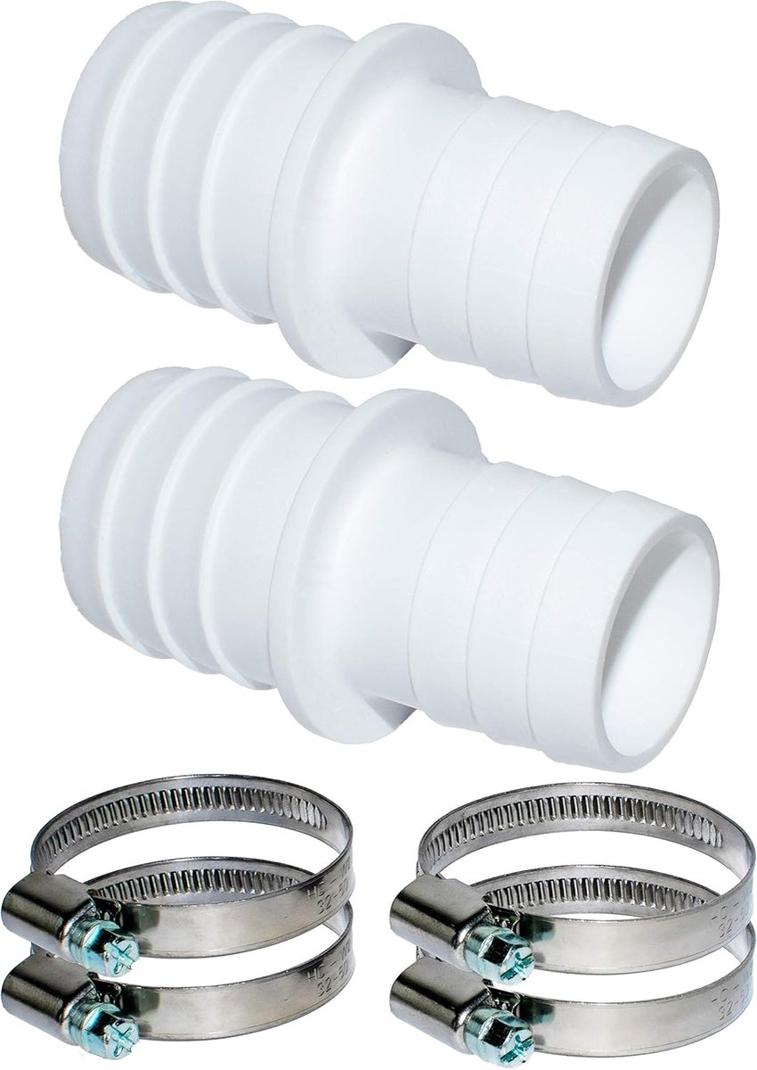 2 x slangverbinders 32 mm op 38 mm Ø set met slangklemmen - zwembadslangadapter - dubbele slangtule, verpakking van 2 stuks