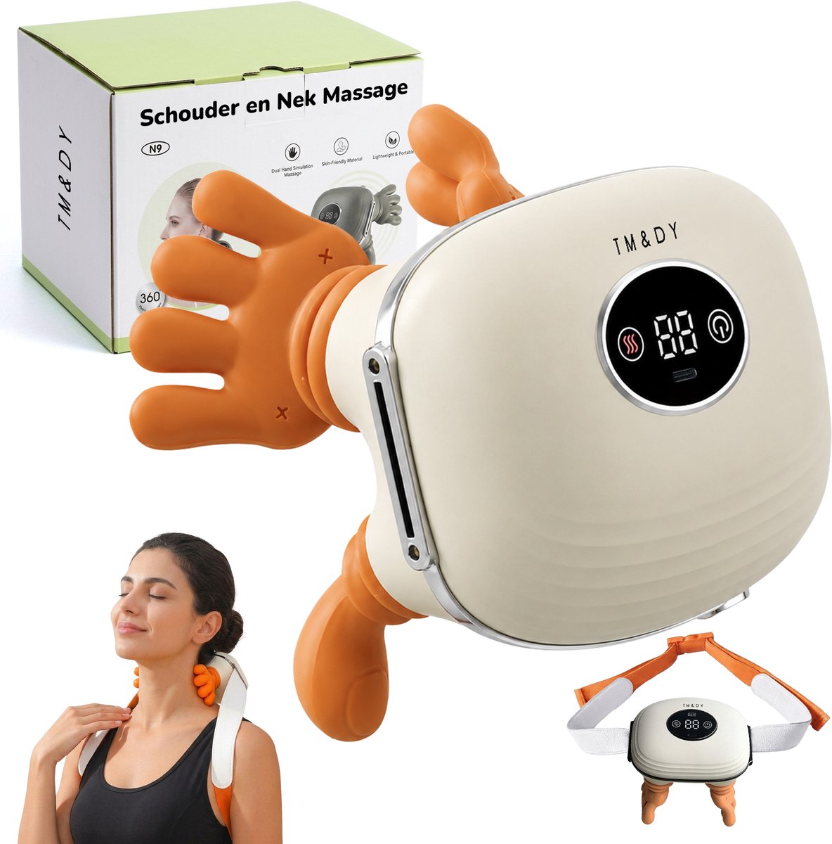 TM&DY Nekmassage Apparaat - Warmte Massagehand - Nederlandse gebruiksaanwijzing - Draadloze Arm, Rug, Been & Schouder Massager met Infrarood - Led Display - 3 Intensiteitsniveaus - USB-C Oplaadbaar - Shiatsu Massagekussen