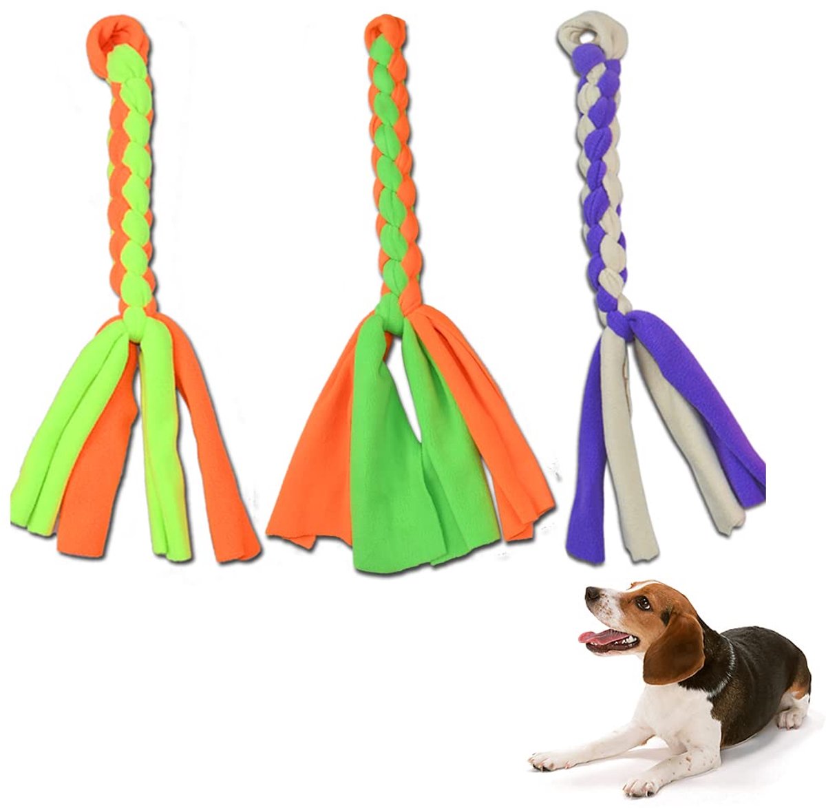 3-delige set Honden Fleece Touw Speelgoed Flirt Pols voor Honden Interactief Kaak Trek Spel Huisdier Achtervolging en Trek Vervangende Spel voor Buiten Oefening Training voor Kleine en