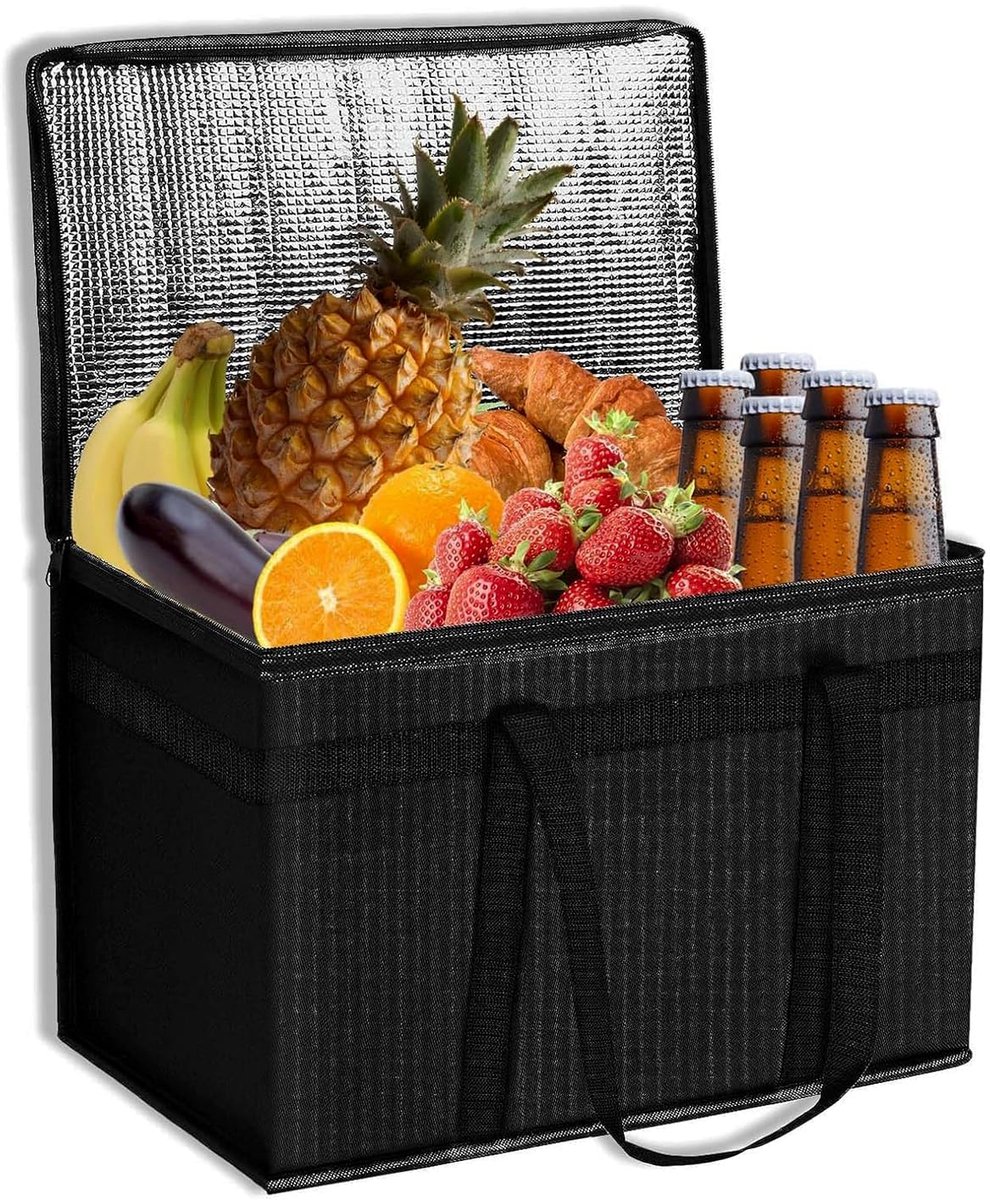 Koeltas, voedsellevering tas voor warme en koude levensmiddelen, grote tas met ritssluiting voor camping, BBQ, winkelen, vissen, familie, outdoor, reizen