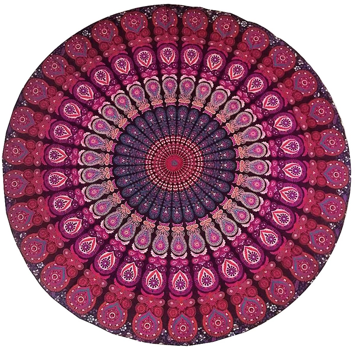 raajsee Paarse ronde strandtapijt hippie / boho stranddeken mandala/Indiaas katoenen plaid - rond tafelkleed/huisdecoratie/indie-tapijt yogamat meditatie picknick tapijten 127 cm/50 inch cirkel