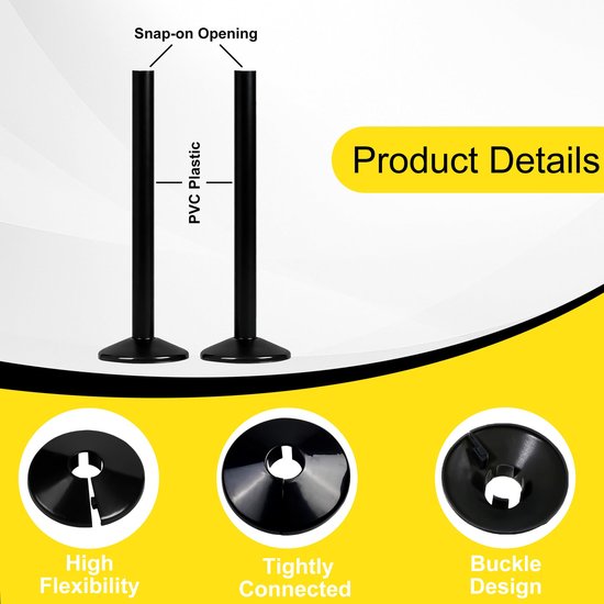 Zwarte Radiator Pijp Covers en Kragen 200Mm x 15Mm Verdikte Mouwen Plastic Snap Op Caps — afbeelding 2