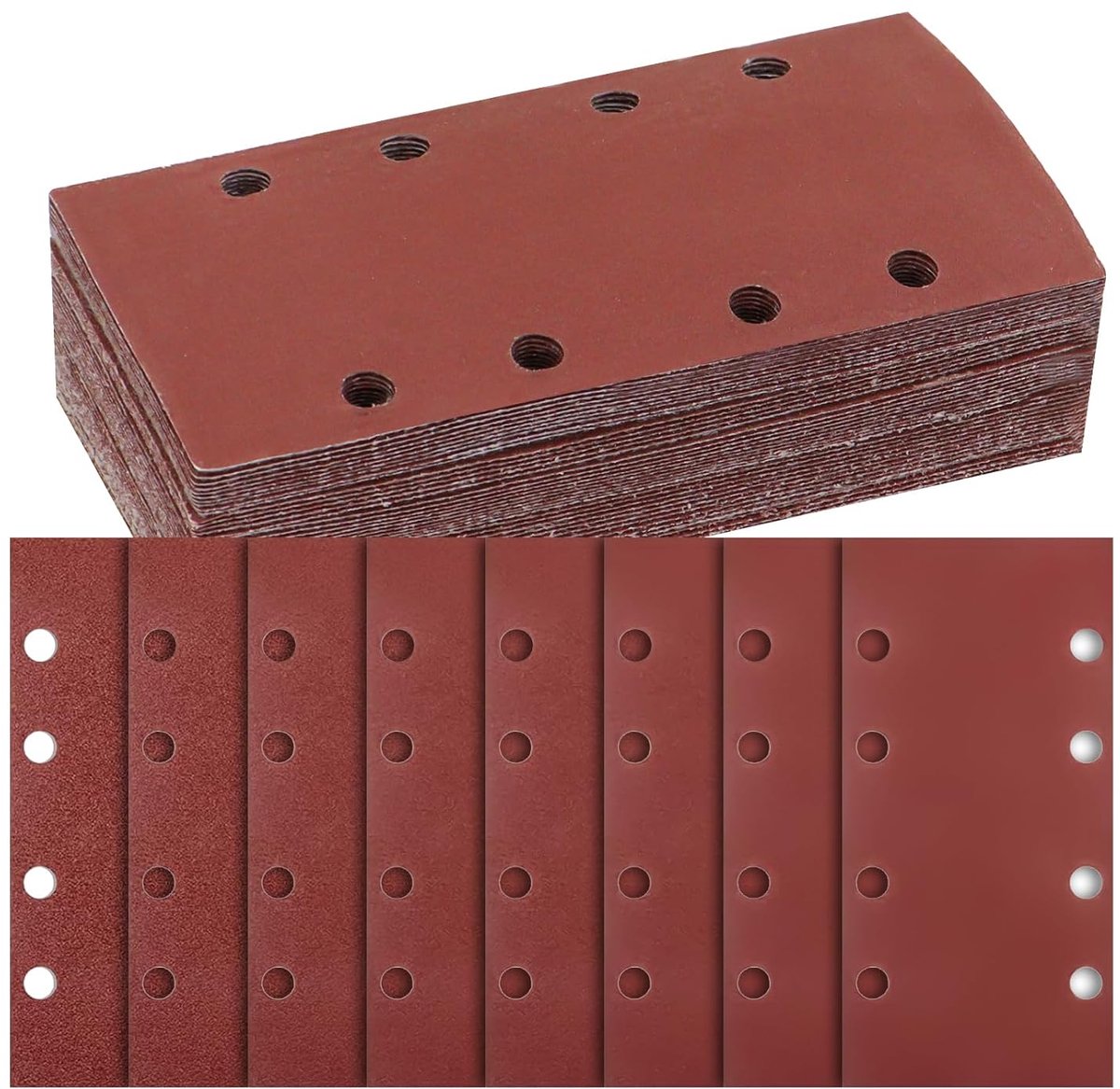 40 stuks, rechthoekig schuurpapier, klittenband, 8 gaten, schuurpad voor vlakschuurmachine, schuurpapier voor Bosch schuurmachine, rechthoekige schuurmachine (60, 80, 120, 180