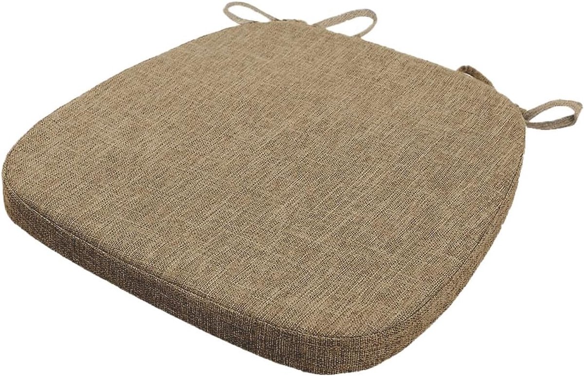 Set van 1 stoelkussen, 40 x 38 x 5 cm, met banden, wasbaar zitkussen, antislip, afneembare overtrek met ritssluiting, ideaal voor thuis, kantoor, keuken, eetkamer, lichtbruin