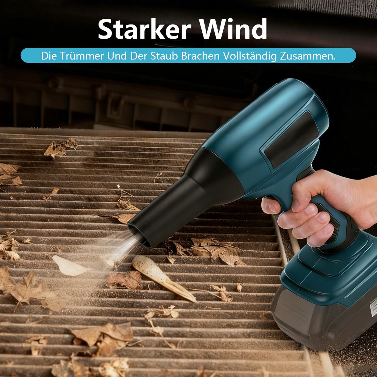 compatibel met Makita 18 V accu's, mini-bladblazer met 5 sproeiers, 30 m/s luchtsnelheid, 130.000 omw/min borstelloze motor, draagbare bladblazer voor het verwijderen van bladeren, stof en – foto 4
