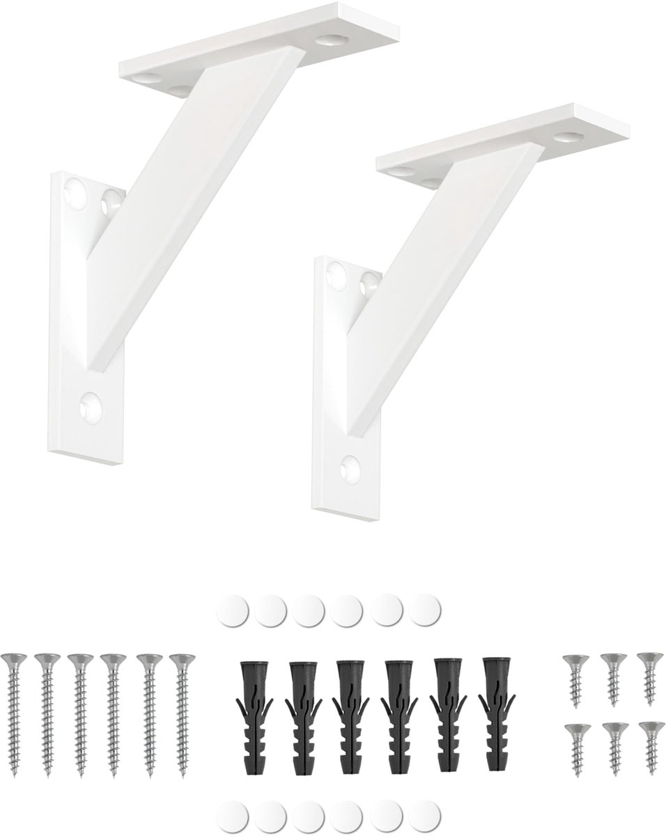 Plankdragers van metaal en aluminium, 2 stuks, 3 stuks, wandhouder voor zware lasten, plankbeugels, systeem (120 mm, wit)