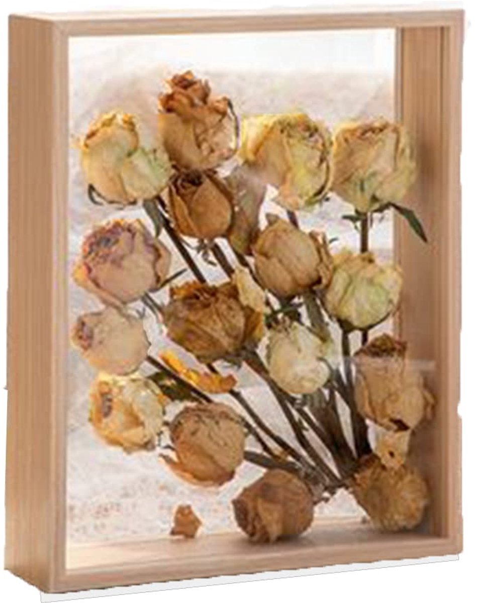 fotolijst met gedroogde bloemen, schaduwboxframe, 8 x 10 cm, schaduwbox vitrinekast, fotolijst, displaystandaard met gedroogde bloemen, decoratieve drijvende fotolijst (22,2 x 25,5 cm)