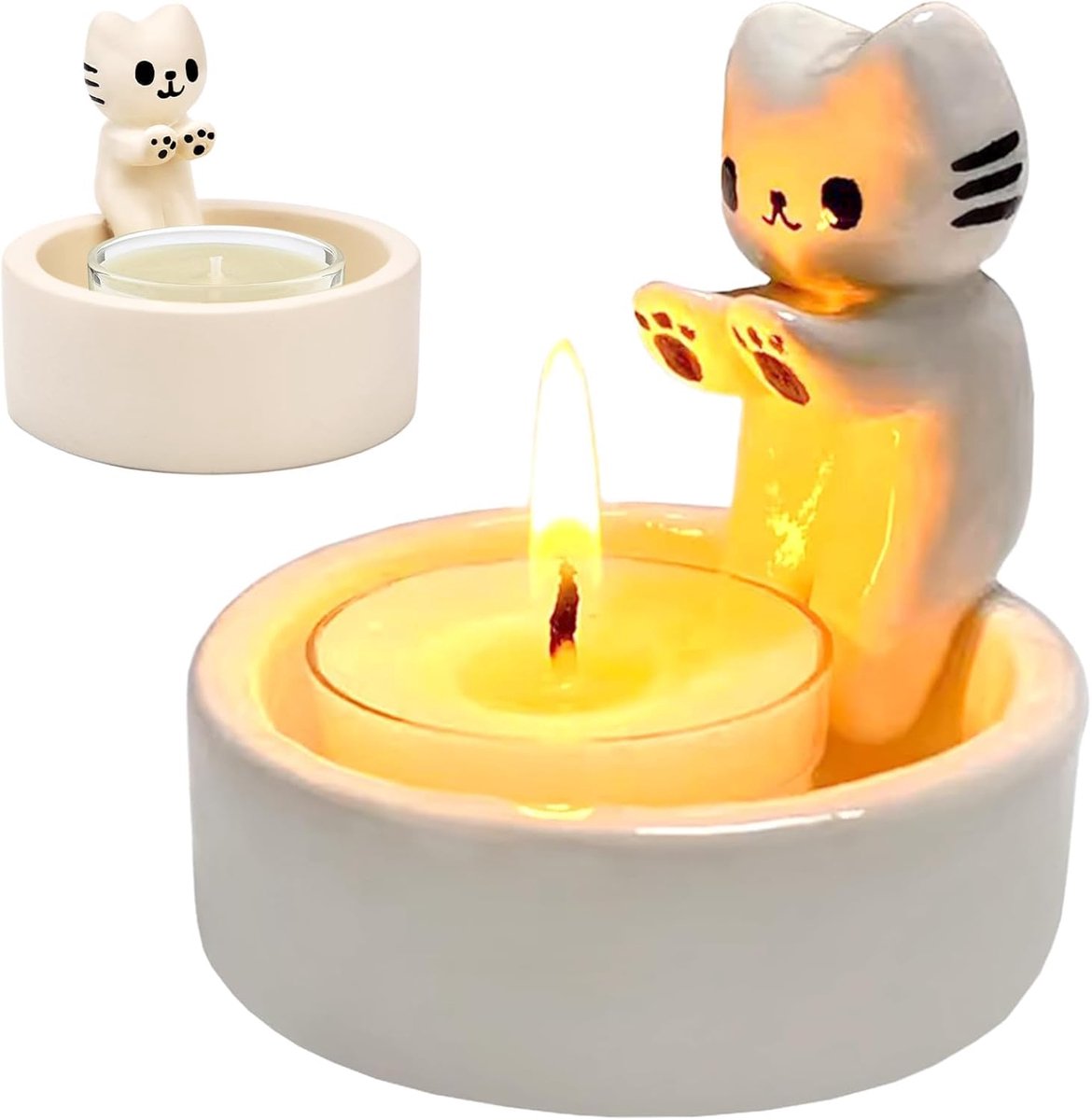 Theelichthouders, kattendecoratie, cadeaus voor kattenliefhebbers, woonkamer, slaapkamer, decoratie, kaarsenhouder, schattig, kattenvormige kaarsenstandaard met kaarsenmotief, decoratief ornament