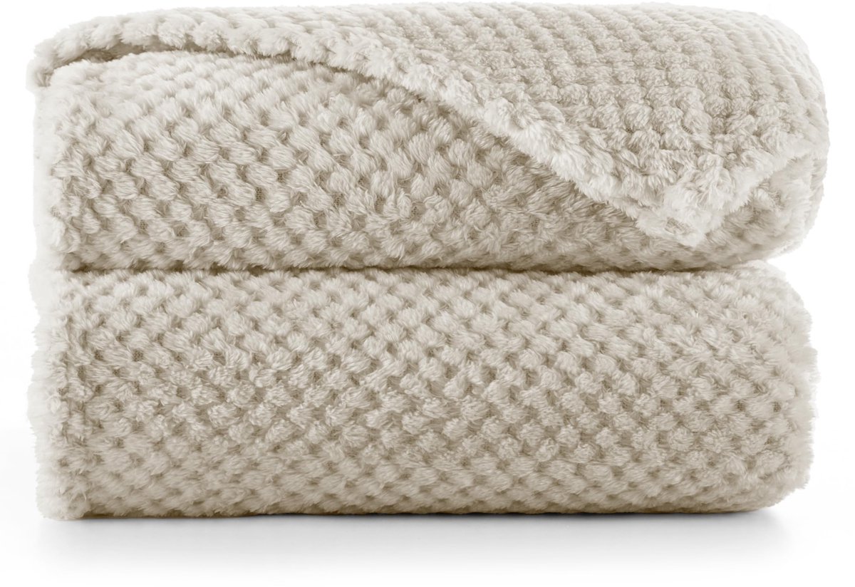 SnelShoppen - Cuddly Dekentje 150 x 200 cm Microvezel Plaid, Fleece, Zacht en Knuffelig, Scandinavisch Design, Beige, Perfect voor Sofa en Bed
