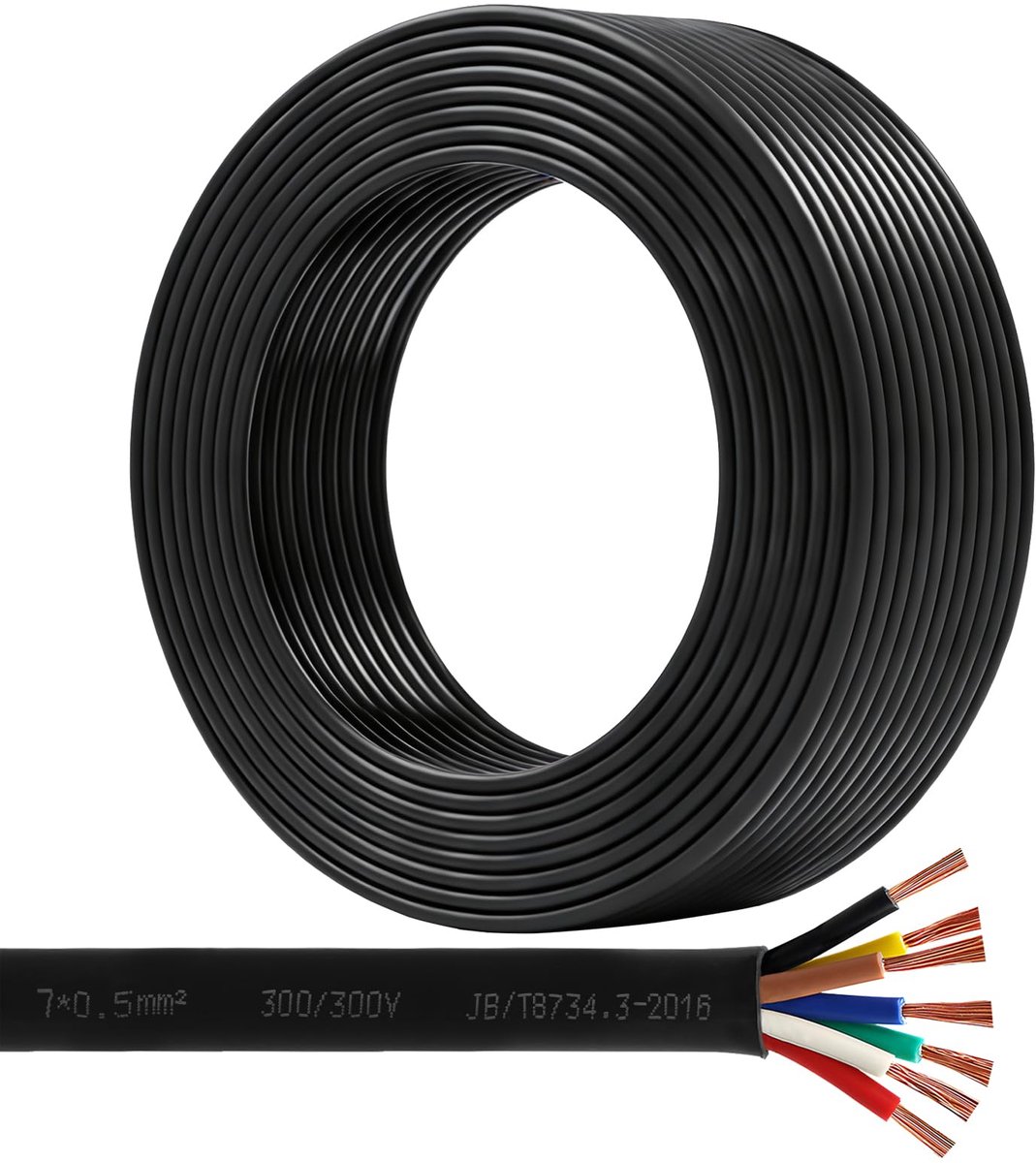 Kabel voor aanhanger, 7 aderige kabels, 5 m, zwart, 7-polig, voor caravan, vrachtwagen, industrie (7-aderige kabel)