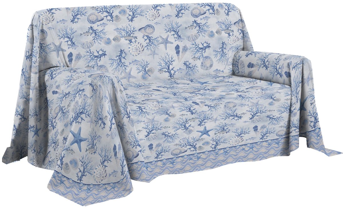 DELICATI Bankhoes 180 x 290 cm, Gemaakt in Italië, 100% Puur Katoen Sprei, Marineblauw, Ideaal voor Zomer (Eenpersoonsbed)
