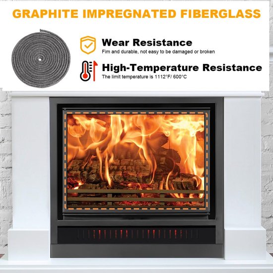 Deurafdichting voor oven, vuurvaste afdichtingskoord, pelletkachel, hoge temperatuur, isolatietape van vezel, voor kachelpijpen, ovendeur, open haard (diameter 10 mm x 5 m) grijs — afbeelding 2
