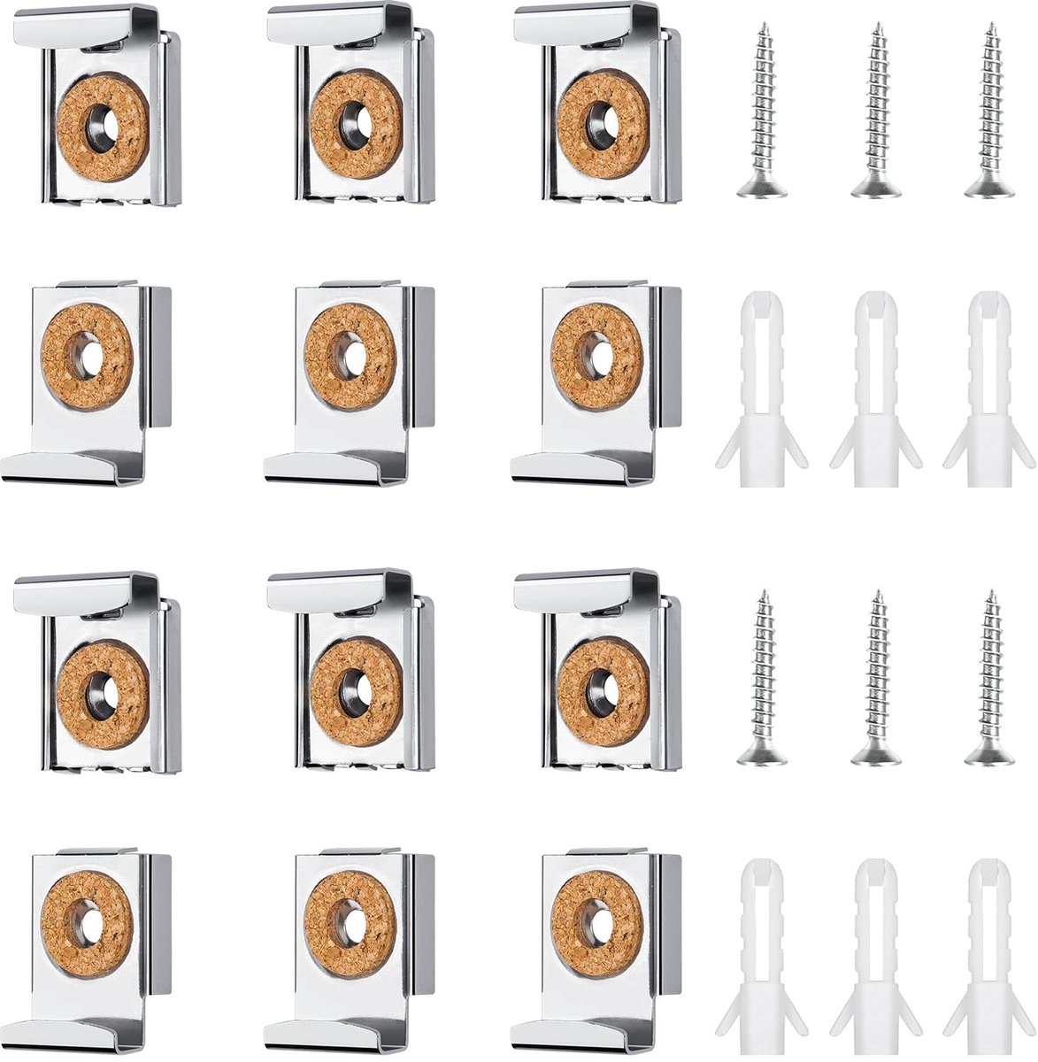 Spiegels, 12 stuks duurzame spiegelclips, set clip, metalen klemmen voor zwaar, glas, met pluggen en schroeven
