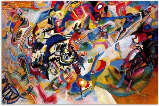 Poster 90x60 cm - Compositie 7 - schilderij van Wassily Kandinsky - Posters - Kamer decoratie - Wanddecoratie woonkamer - Muurdecoratie slaapkamer
