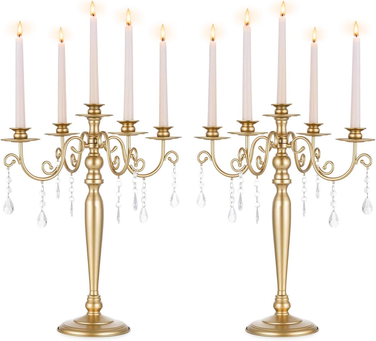 Gouden Kandelaar voor Bruiloft: 5 Arm Kandelaar Kaarshouders voor Taper Kaarsen - Set van 2 Metalen Kandelaar Houder voor Kerstdiner Receptie Verlovingsdecoratie