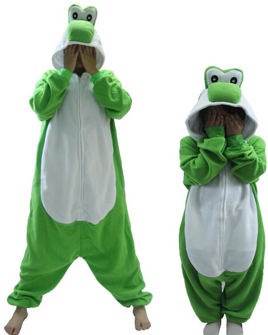 Groene Yoshi unisex pyjama van fleece voor volwassenen zachte dieren onesie voor dames en heren warme nachtkleding huispak cosplay kostuum Halloween loungewear — afbeelding 5