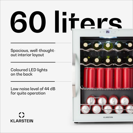 Klarstein Drankkoeler Coachella 60 Drankenkoelkast - 60 liter met wifi, glazen deur, LED-binnenverlichting, 3-18 °C, 7 lichtkleuren, 3 metalen schappen, energie-efficiëntieklasse E, wit - Drankkoelkast - Touch - RVS - Drankenkoeler van Klarstein — afbeelding 5