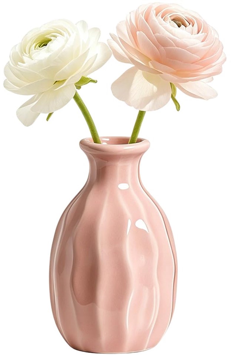 SnelShoppen - 7.7CM Kleine Keramische Bloemenvase Roze - Decoratieve Vaas voor Woonkamer, Slaapkamer, Keuken, Kantoor - Centerpiece Tafeldecoratie